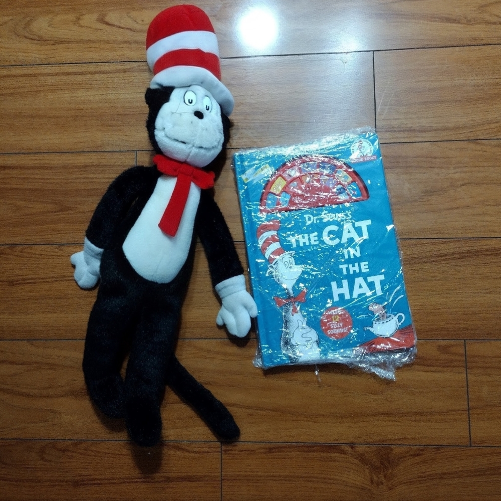 RARE Cat in the Hat Plush Toy - Black, White, and Red with New book